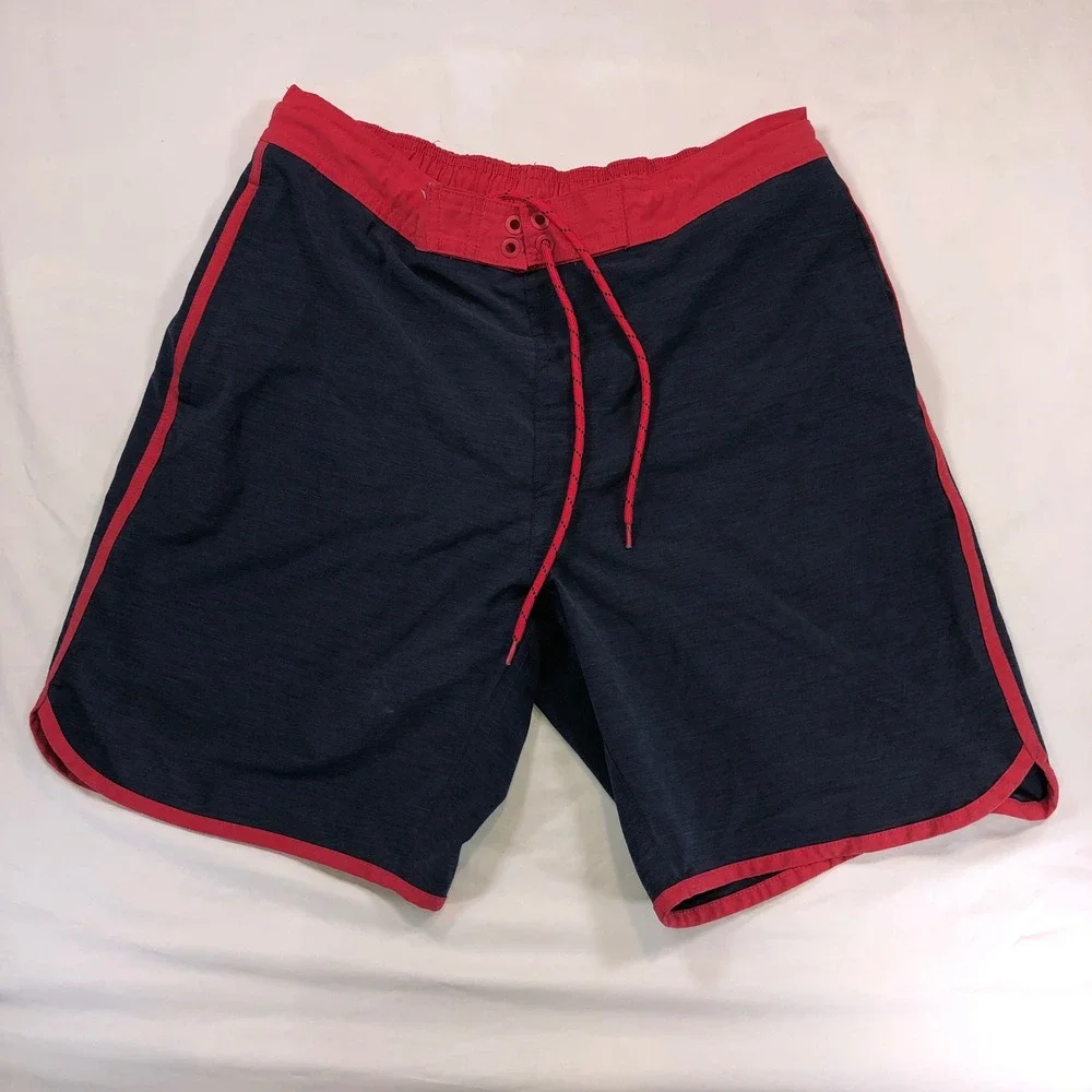 George Mens Swim Trunks Blue Cove Red Trim Board Shorts Size M 32-34 GM29397